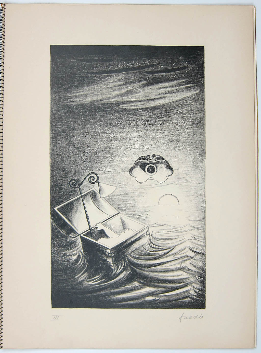 Wilhelm Freddie - 8 surrealistiske litografier - plate three - 1934 bound portfolio of eight original lithographs with text